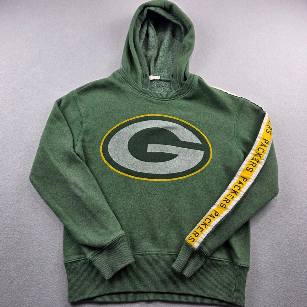 Junk Food Green Bay Packers Hoodie Mens Small Green Logo Tape Pullover NFL